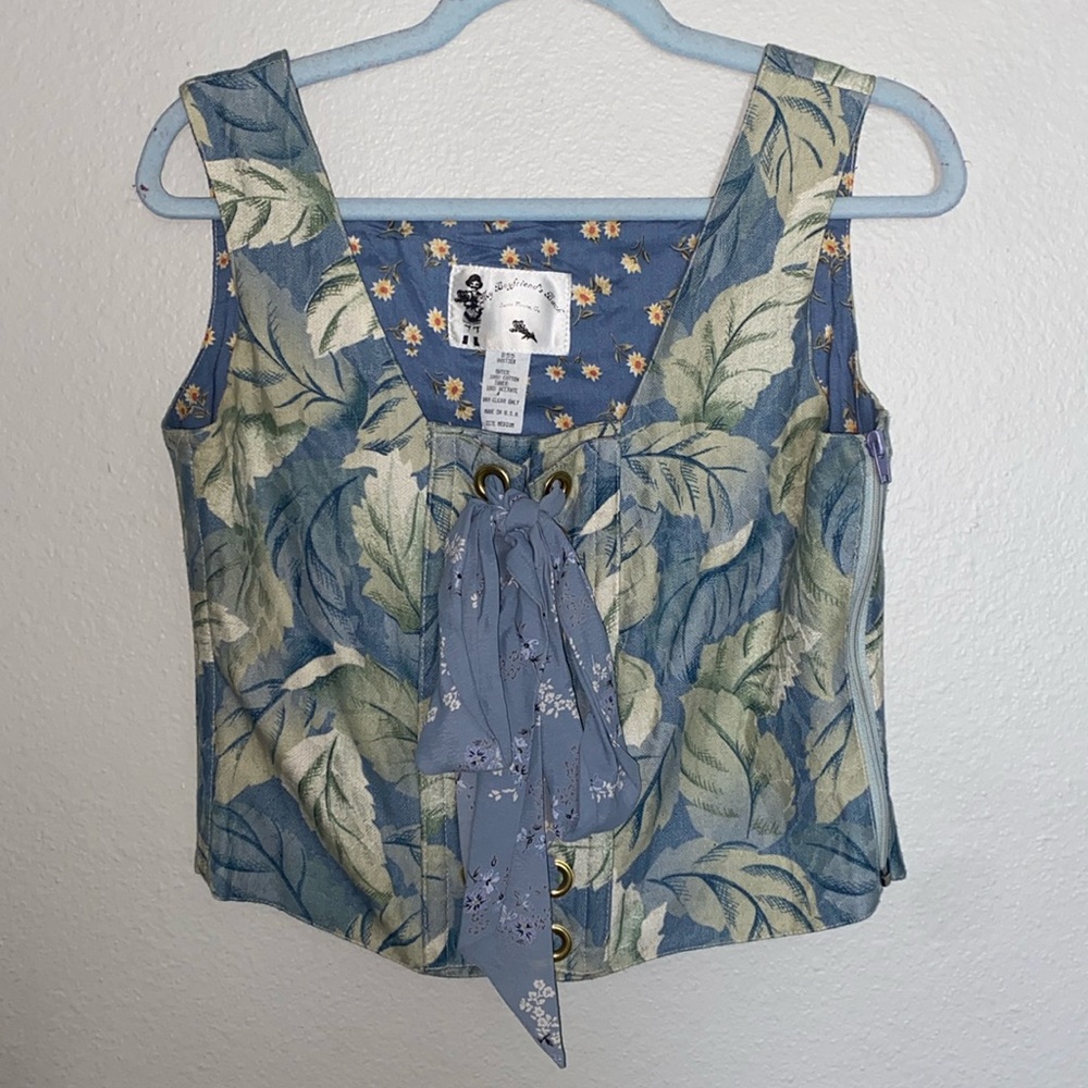 Floral Blue Sleeveless Bustier Top